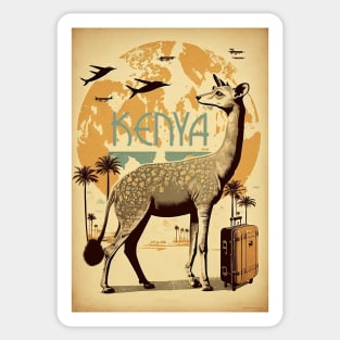 Kenya Giraffe Vintage Travel Art Poster Sticker